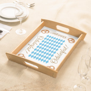 Blue Bavarian Octoberfest Pretzels Rectangle Wood Serving Tray