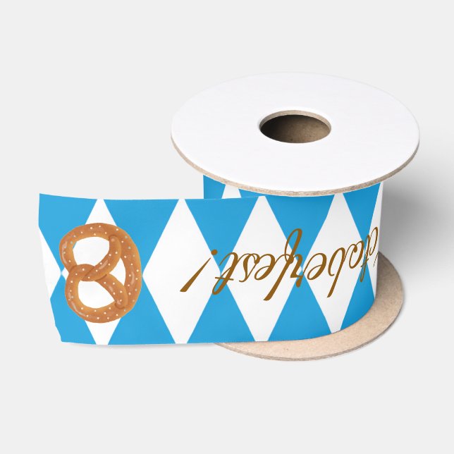 Blue Bavarian Octoberfest Pretzels Satin Ribbon (Spool)