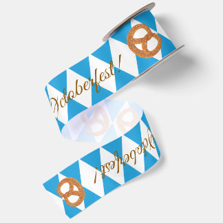 Blue Bavarian Octoberfest Pretzels Satin Ribbon