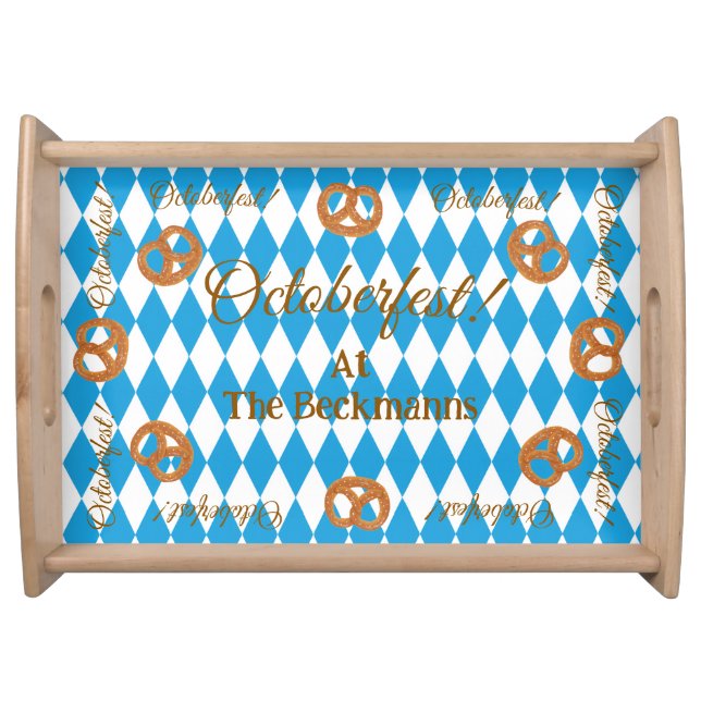 Blue Bavarian Octoberfest Pretzels Serving Tray (Front)