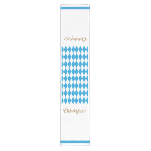 Blue Bavarian Octoberfest Pretzels Short Table Runner