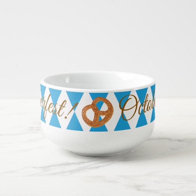 Blue Bavarian Octoberfest Pretzels Soup Mug (Front)