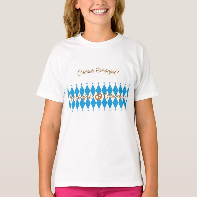 Blue Bavarian Octoberfest Pretzels T-Shirt (Front)