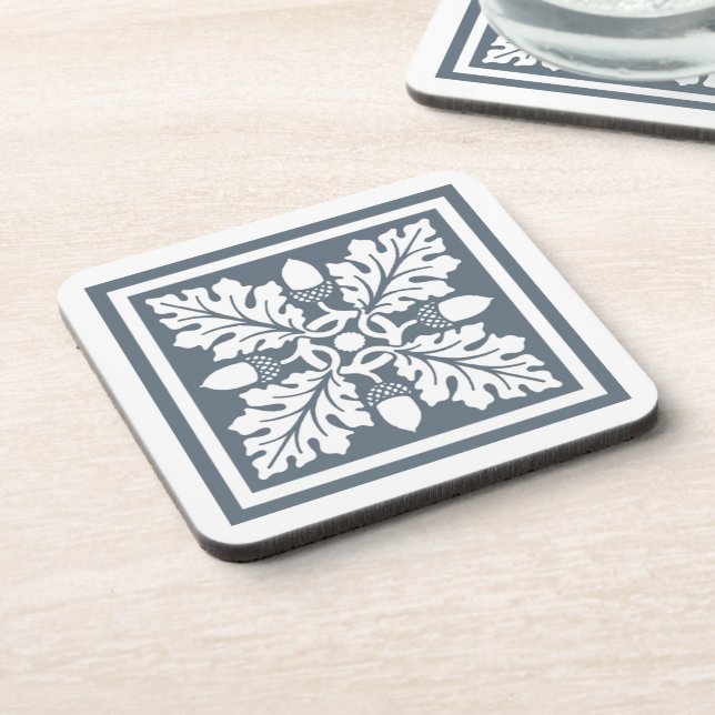 Blue Bayoux Acorn and Leaf Tile Design Beverage Coaster (Left Side)