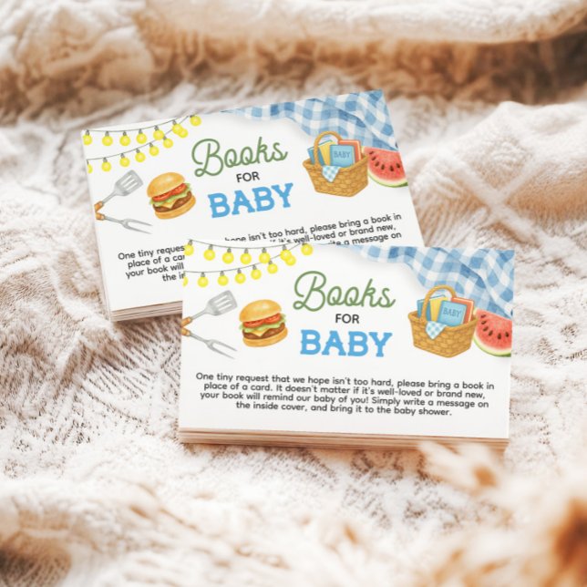 Blue BBQ Baby Shower Books for Baby Enclosure Card (Blue BBQ Baby Shower Books for Baby Enclosure Card)