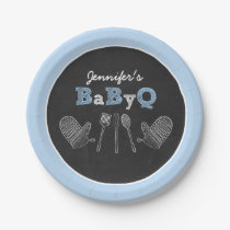 Blue BBQ Chalkboard Baby Shower Paper Plates