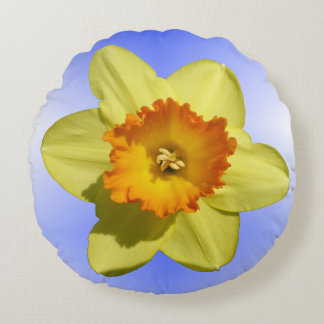 Blue BC Yellow and Orange Daffodil Round Pillow