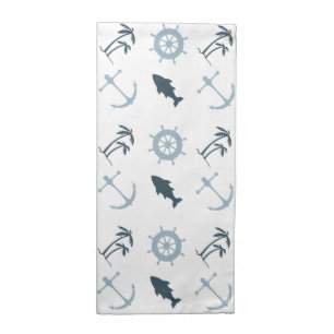 Blue Beach Anchors Palm Trees Cloth Napkin