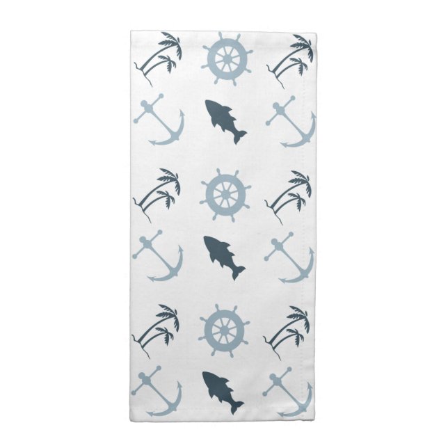 Blue Beach Anchors Palm Trees Cloth Napkin (Half Fold)