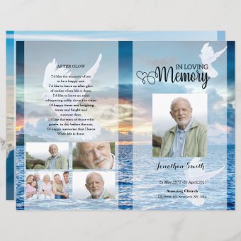 Blue beach and dove Funeral Program template | Zazzle