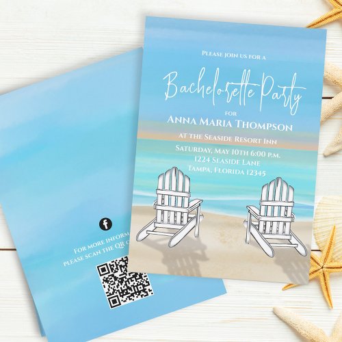 Blue Beach Bachelorette Party QR Code Social Media Invitation