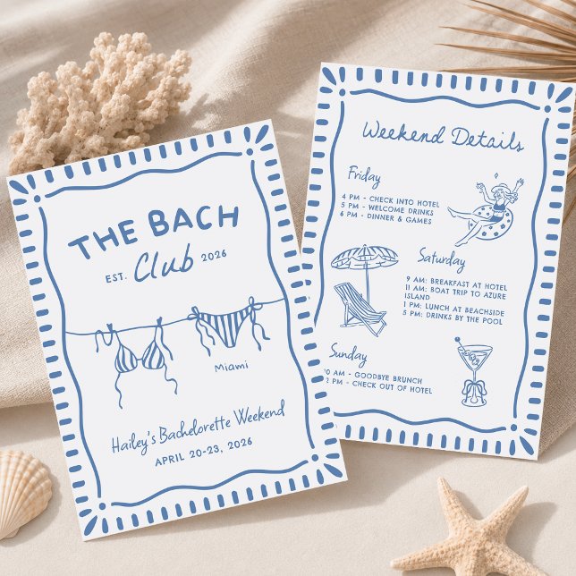 Blue Beach Bachelorette Weekend Itinerary Invitation (Creator Uploaded)