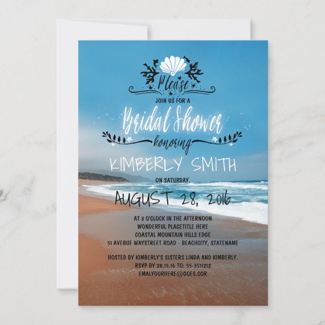 Blue Beach Bridal Shower Invitation (Front)