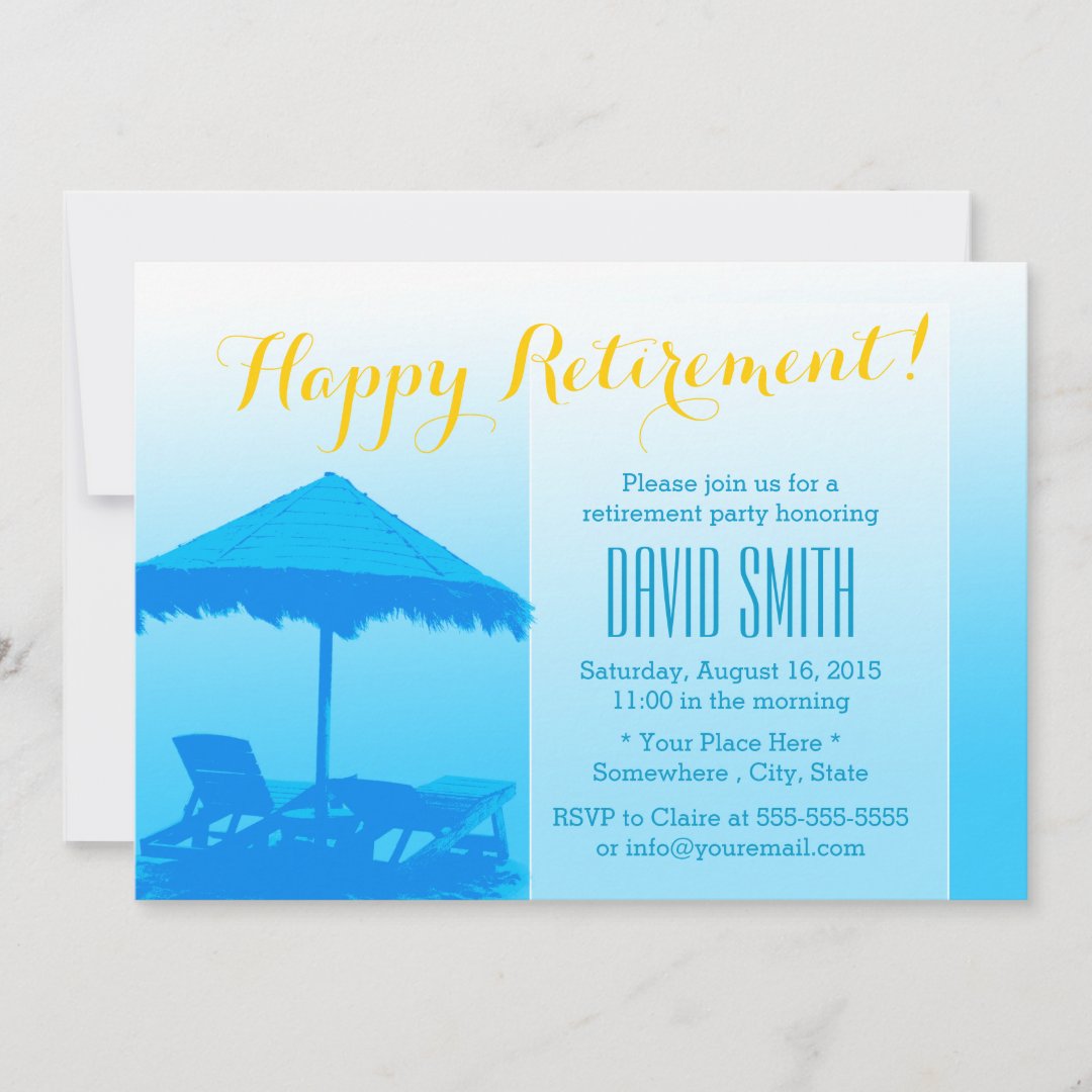 Blue Beach Chairs Retirement Party Invitations | Zazzle