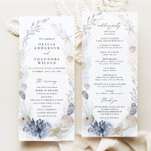 Blue Beach Coastal Seashell Wedding Ceremony Program