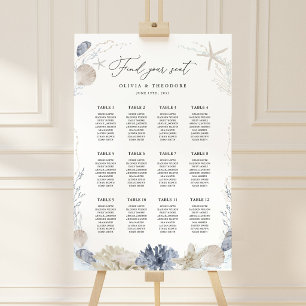 Blue Beach Coastal Wedding Seating Chart Sign