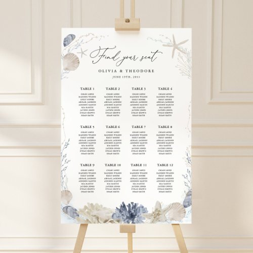 Blue Beach Coastal Wedding Seating Chart Sign