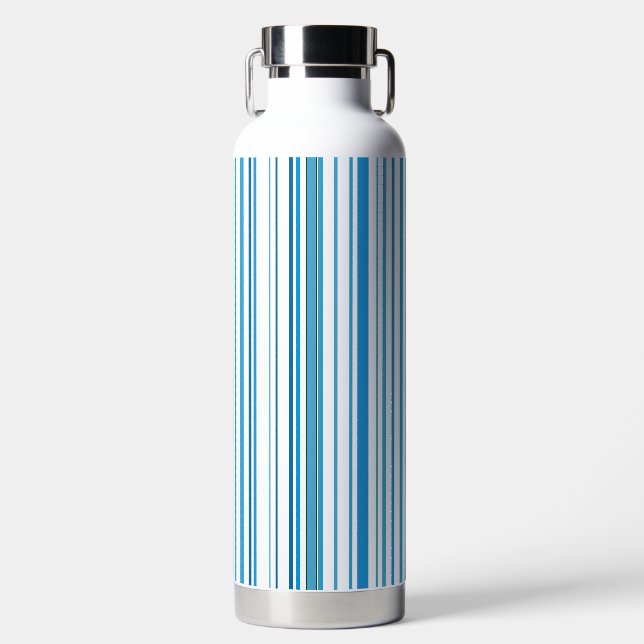 Blue Beach Color Stripes Water Bottle (Front)