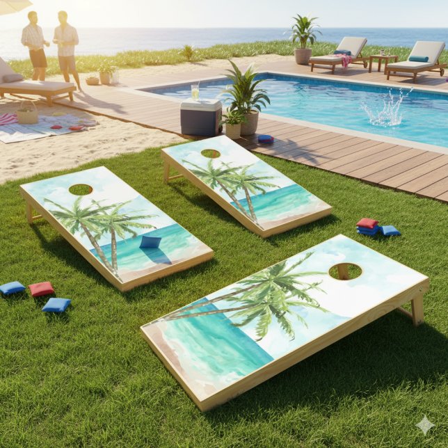 Blue Beach Cornhole Set (Creator Uploaded)