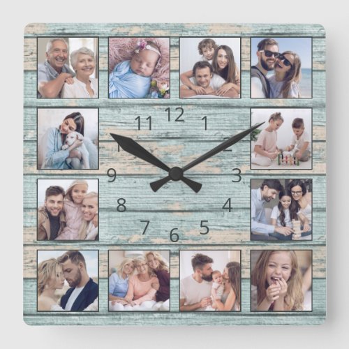 Blue Beach Driftwood Planks Rustic Nautical Square Wall Clock
