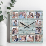 Blue Beach Driftwood Planks Rustic Nautical Square Wall Clock<br><div class="desc">Easily create your own personalized blue rustic driftwood planks lake house style wall clock with your custom photos. The template uses a photo filter to create a more coordinated look. For best results,  crop the images to square - with the focus point in the center - before uploading.</div>