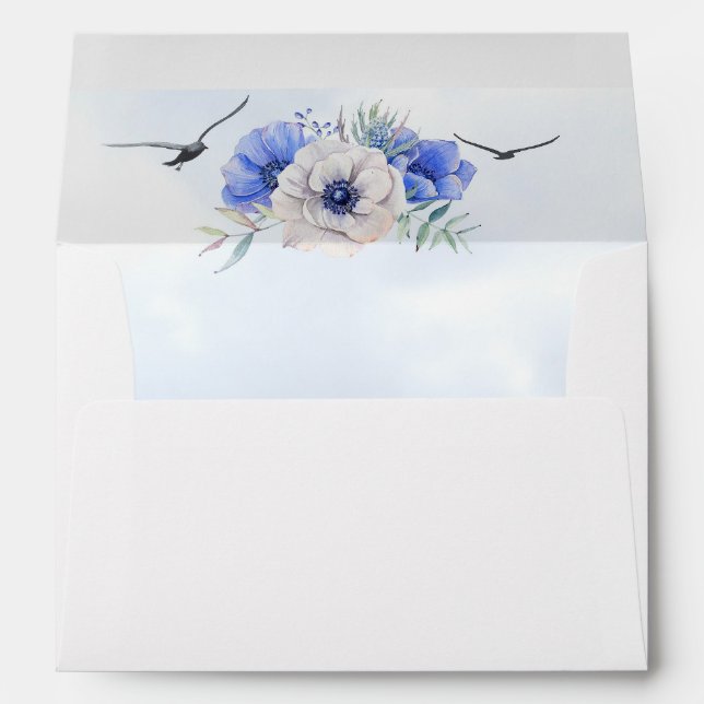 Blue Beach Flowers and Sea Birds Envelope (Back (Bottom))