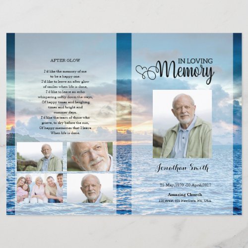 Blue beach Funeral Program template