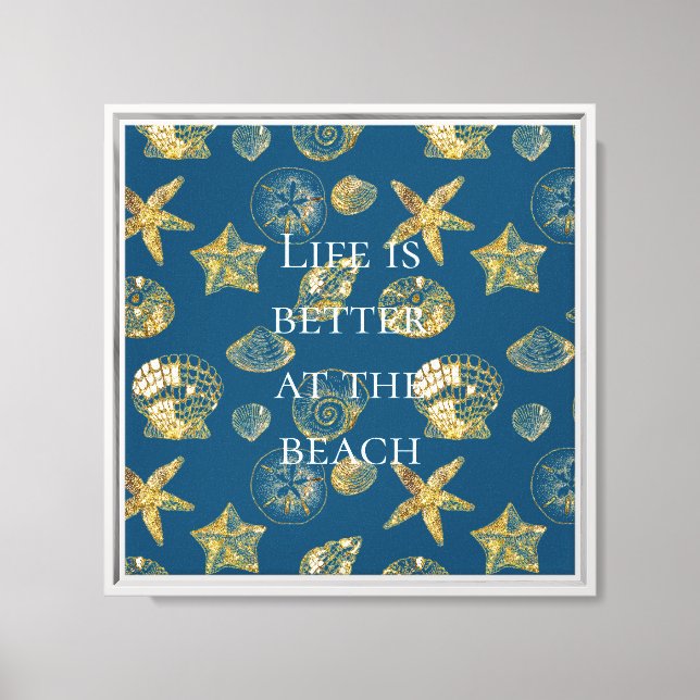 Blue Beach Gold Sea Shells Canvas Print (Front)
