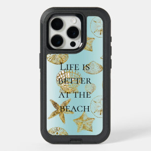 Blue Beach Gold Sea Shells iPhone 15 Pro Case
