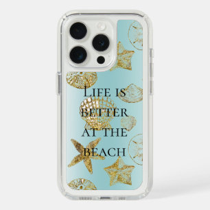 Blue Beach Gold Sea Shells iPhone 15 Pro Case