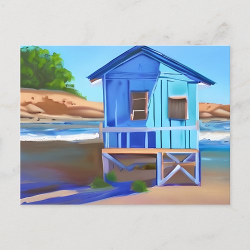 Blue Beach House and Ocean  Keeping in Touch Postcard