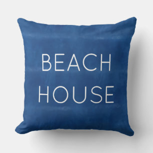 Blue Beach House Throw Pillow