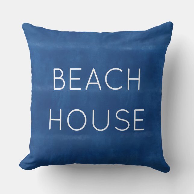 Blue Beach House Throw Pillow (Front)