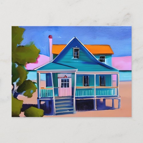 Blue Beach House Vacation  Keeping in Touch Postcard