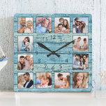 Blue Beach Nautical Driftwood Square Wall Clock<br><div class="desc">Easily create your own personalized blue rustic driftwood planks lake house style wall clock with your custom photos. For best results,  crop the images to square - with the focus point in the center - before uploading.</div>