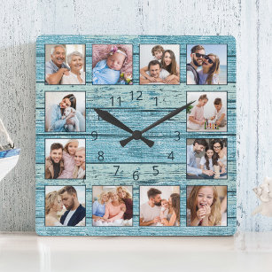 Blue Beach Nautical Driftwood Square Wall Clock