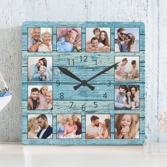 Blue Beach Nautical Driftwood Square Wall Clock (Creator Uploaded)