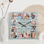 Blue Beach Nautical Driftwood Square Wall Clock<br><div class="desc">Easily create your own personalized blue rustic driftwood planks lake house style wall clock with your custom photos. For best results,  crop the images to square - with the focus point in the center - before uploading.</div>