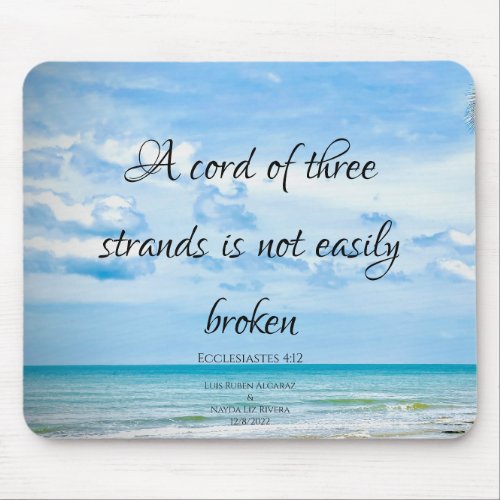 Blue Beach Ocean Bible Quote Cord of Three Strands Mouse Pad