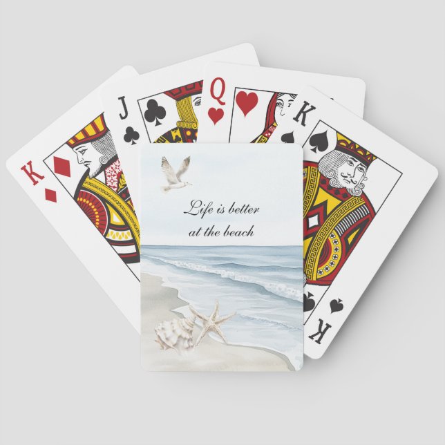Blue Beach Ocean Starfish Sea Birds  Poker Cards (Back)