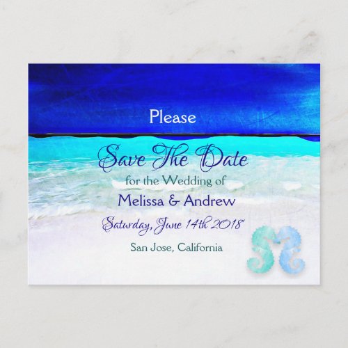 Blue Beach Ocean Themed Wedding Save the Date Announcement Postcard