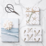 Blue Beach Ocean Wedding Wrapping Paper Sheets<br><div class="desc">Blue Beach Ocean Starfish Sea Birds wedding</div>
