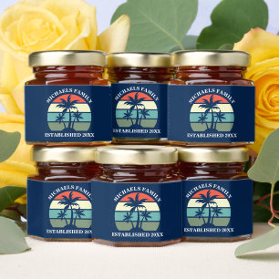 Blue Beach Palm Tree Party Personalized Honey Jar Favors