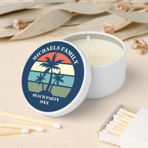 Blue Beach Palm Tree Personalized Tropical Party Mini Candle Favors