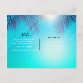 Blue BEACH PARTY Sunny Palm Trees Save the Date Announcement Postcard (Back)