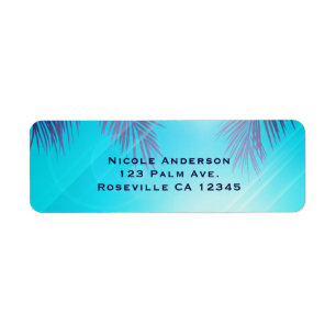 Blue BEACH PARTY Sunny Palm Trees Summer Birthday Label