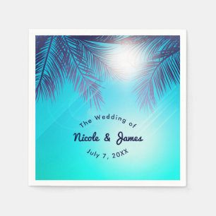 Blue BEACH PARTY Sunny Palm Trees Summer Birthday Paper Napkins