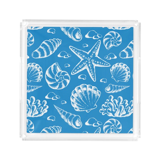 Blue Beach Pattern Acrylic Tray (Front)