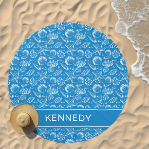 Blue Beach Pattern   Add Your Name Beach Towel