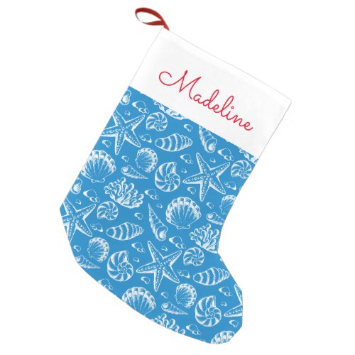 Blue Beach Pattern  Add Your Name Small Christmas Stocking